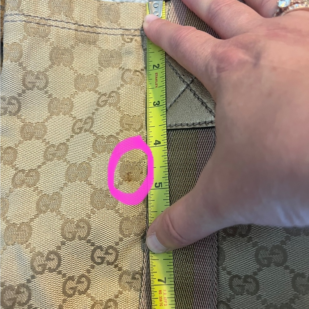 GUCCI GG Vintage canvas tote bag shoulder khaki beige pink gold - Picture 11 of 15